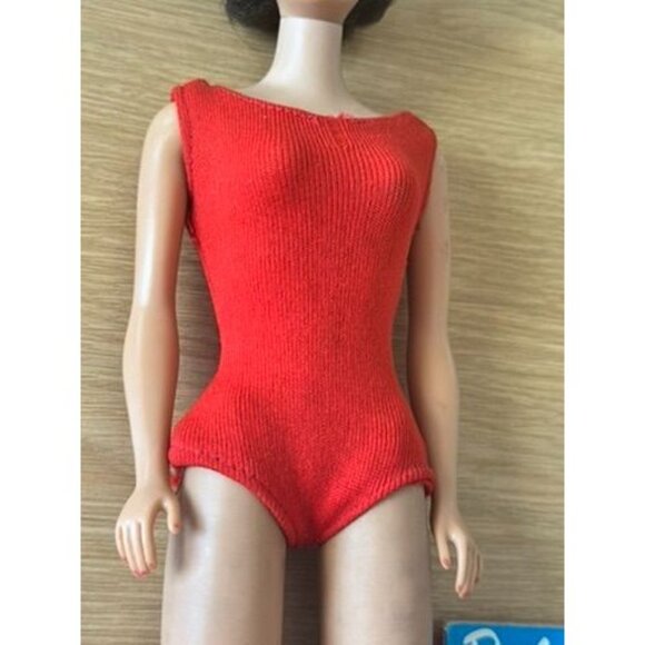 VTG Midge 1962 Brown Bubble Hair Blue Eyes Side Eye Original Red Swimsuit - Picture 3 of 16